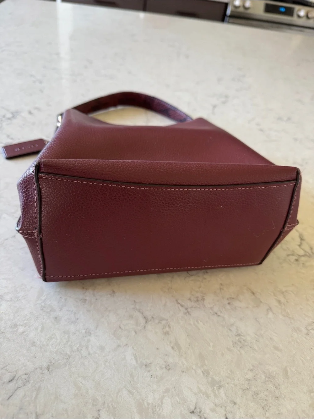COACH Mollie 22 Pebbled Leather Bucket Bag in Burgundy with Gold Hardware